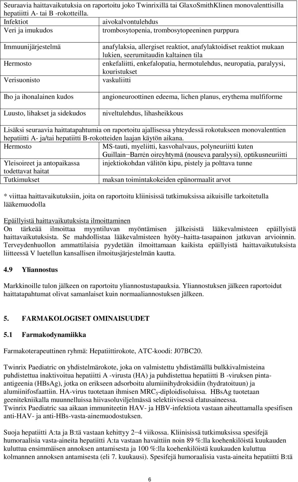 allergiset reaktiot, anafylaktoidiset reaktiot mukaan lukien, seerumitaudin kaltainen tila enkefaliitti, enkefalopatia, hermotulehdus, neuropatia, paralyysi, kouristukset vaskuliitti