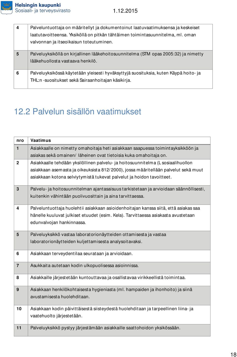 6 Palveluyksikössä käytetään yleisesti hyväksyttyjä suosituksia, kuten Käypä hoito- ja THL:n -suositukset sekä Sairaanhoitajan käsikirja. 12.