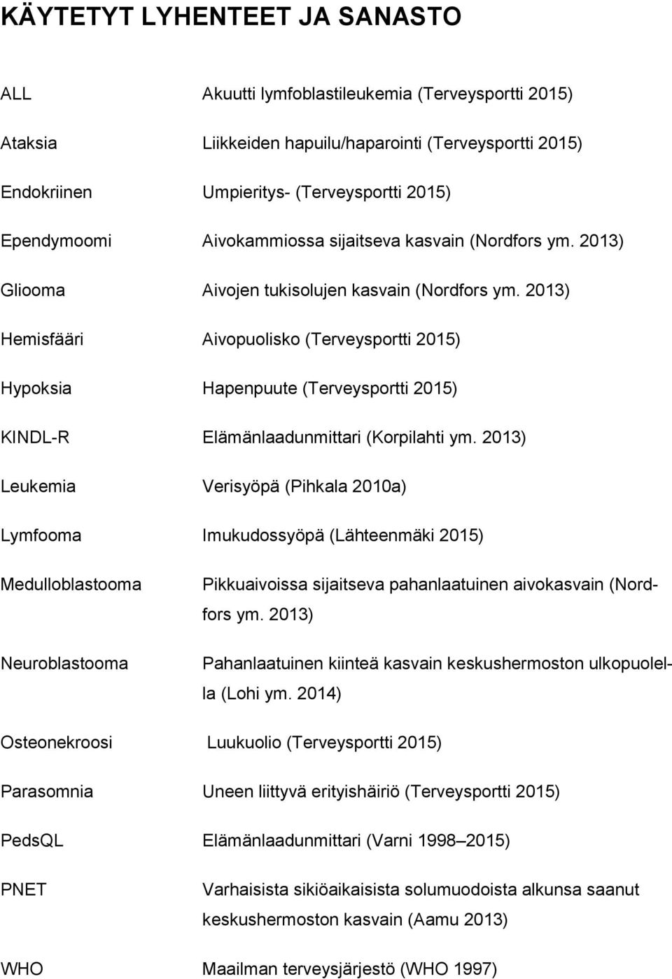 2013) Hemisfääri Aivopuolisko (Terveysportti 2015) Hypoksia Hapenpuute (Terveysportti 2015) KINDL-R Elämänlaadunmittari (Korpilahti ym.