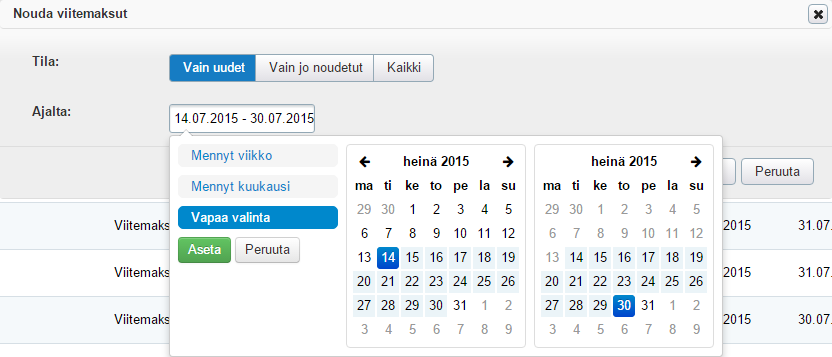 38 Kuva 10. Dialogi viitesiirtoaineiston automaattiseen noutoon.