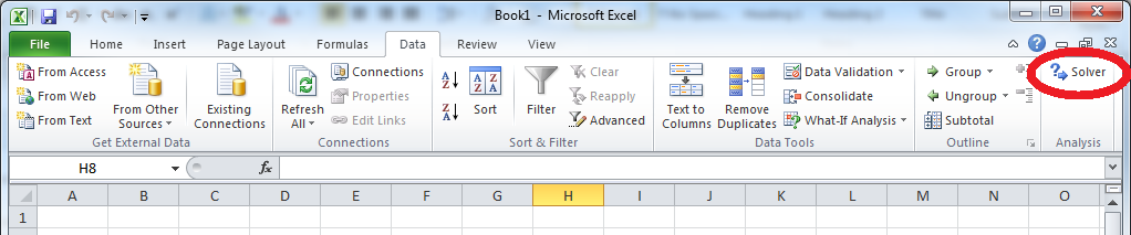 Excelin Solver-työkalu 2/4 Solverin käyttöönotto (Office 2010) - File-välilehti Options Add-Ins - Valitse Manage-tippuvalikosta Excel Add-Ins ja klikkaa Go.