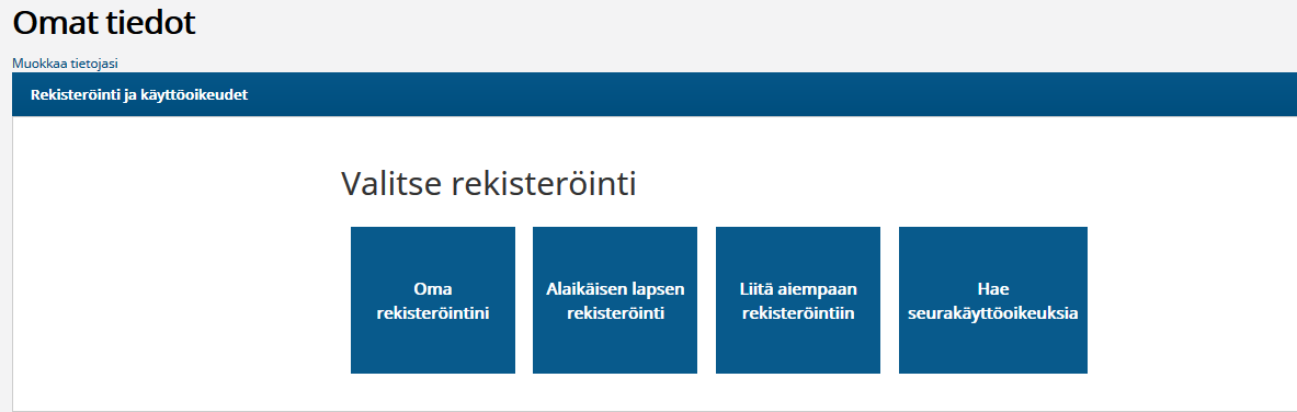 AIEMMIN REKISTERÖIDYN ALAIKÄISEN LAPSEN LIITTÄMINEN OMAAN YKSITYISEEN TILIIN Näitä käytetään ainoastaan kokonaan