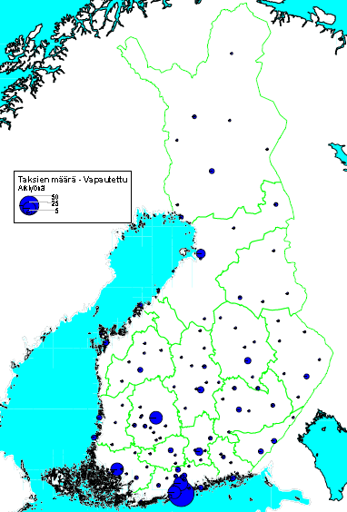 Arkiyönä päivystävien taksien määrä nyt ja