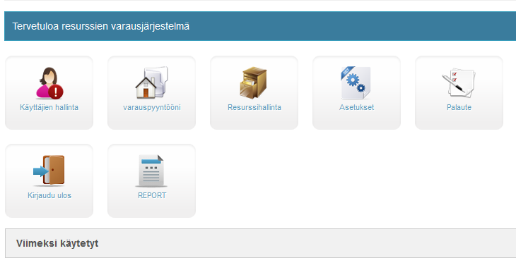 Hallintanäkymä Käyttäjät Varauspyynnöt Resurssit