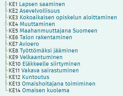 Tilanneluokat Vapaaehtoinen tieto Kohderyhmäkohtaiset tilanteet tarkoittavat lyhytkestoista, suhteellisen suurta käyttäjäryhmää koskettava muutoksen ajanjaksoa, jossa asiakas tarvitsee erityistä