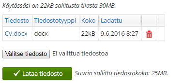 2.11.2016 18 4.7. Lisää tiedostoja Rekrytoiva virasto on voinut pyytää hakijoita lisäämään hakemukselle liitetiedostona esim. kielitodistuksen tms.