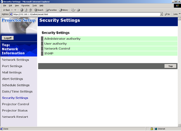 Asetukset Security Settings Näyttää ja säätää tunnussanat ja muut turva-asetukset.