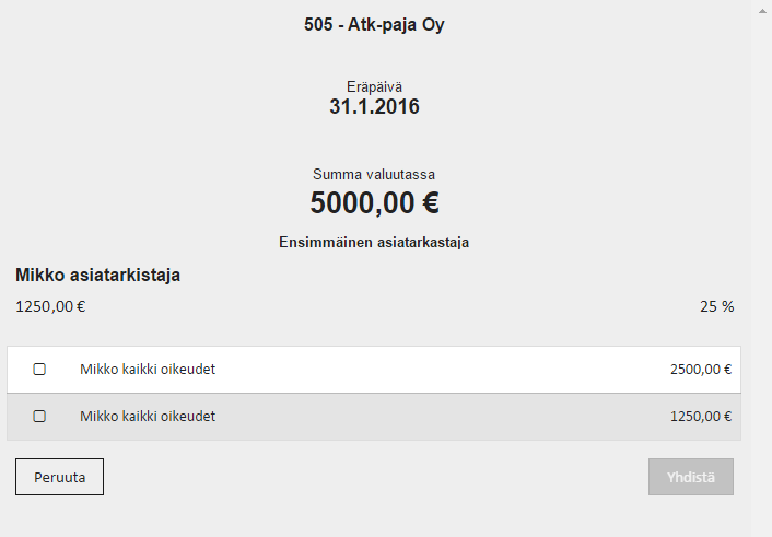 Toukokuu 2016 21 (32) Jaettujen laskurivien yhdistäminen Jaettujen laskurivien yhdistäminen tapahtuu klikkaamalla