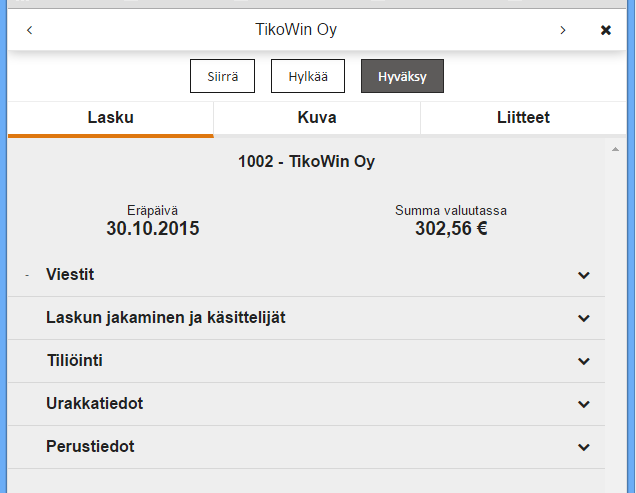 Toukokuu 2016 28 (32) 5 Laskujen selaus Selaus-välilehdellä voidaan hakea ja selailla käsiteltyjä laskuja käyttäjän antamien hakuehtojen perusteella.