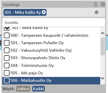 Toukokuu 2016 30 (32) - ikonilla suoritetaan laskujen haku annetuilla hakuehdoilla -ikonilla pääsee muokkaamaan hakuehtoja 5.1.1 Hakuehdon syöttö valintalista Valintalistan arvot saa näkyviin -painikkeella.