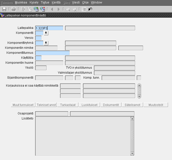 16 Kuva 4. Komponenttinäyttö (Rönndahl 2014) 3.3 Nimike ja nimikenäyttö Nimike on yksilöllisellä tunnuksella varustettu esim. laite, laitteen osa tai varaosa.