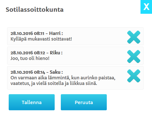 2.2.2 Tiedoston keskustelut Tiedoston keskustelut saadaan esille painamalla keskustelut-painiketta. Kuva 8. Tiedoston keskustelut. Kaikki tiedoston keskustelut näkyvät niin, että vanhin on ylimpänä.