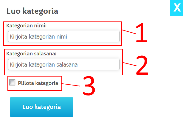 2.5 Uuden kansion luonti Uuden kansion lisääminen tapahtuu painamalla Tallennepalvelun hallinnassa Luo kansio -painiketta. Kuva 14. Luo kansio -ikkuna. 1. Kansion nimi (enintään 30 merkkiä).