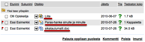 Palautetun työn arviointi Palautuskansioon palautetun tehtävän arviointi. Palautuskansio Valitse huoneen sivutyökalupalkista Palautuskansio.