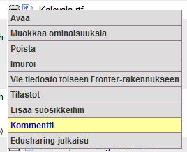 Kommentin kirjoittaminen suoraan palautukseen Fronterissa voit kommentoida suoraan opiskelijan palauttamaan Word-tiedostoon ilman, että sinun tarvitsee ladata tiedostoa koneellesi. HUOM!