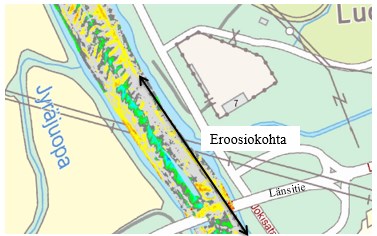 88 Kuva 54. Paikallinen pituussuuntainen eroosio on havaittavissa sedimentoitumisalueella (jokiosuudella J13).