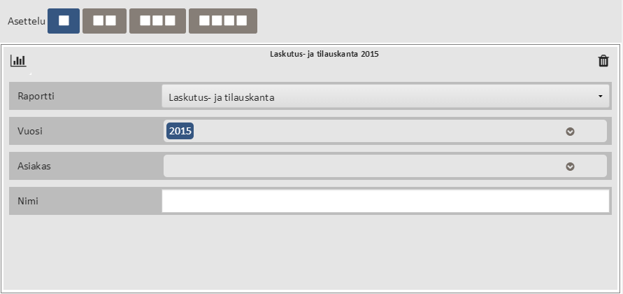 Toukokuu 2016 11 (30) Sarakevalinta käyttäjä valitsee ruudulla esitettävien sarakkeiden määrän (1-4). ikonilla näkymässä olevat graafit päivitetään.