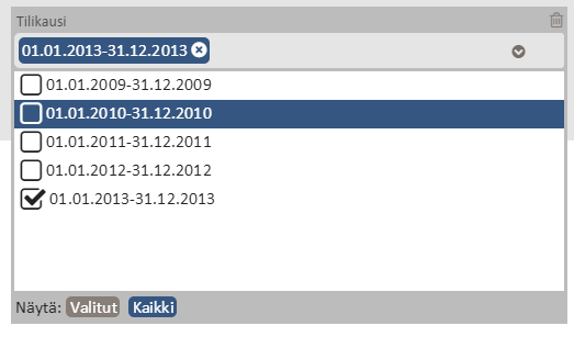 6.1.2 Hakuehdon syöttö valintalista Toukokuu 2016 22 (30) Valintalistan arvot saadaan näkyviin -painikkeella. Käyttäjä voi valita yhden tai useamman arvon listasta.