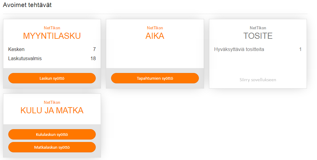 Toukokuu 2016 7 (30) 2.3 Avoimet tehtävät Etusivun Avoimet tehtävät-osiossa esitetään ko. käyttäjän avoimet tehtävät eri NetTikon-sovelluksissa.