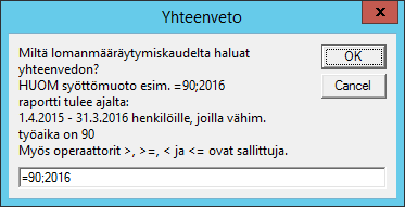 - Lisätty info työsuhteen loppumisesta myös muille, kuin kotiosaston listalle. Kaikilla listoilla näkyy nyt työntekijän sukunimi punaisella, mikäli työsuhteelle merkitty päättymispäivä osuu ko.