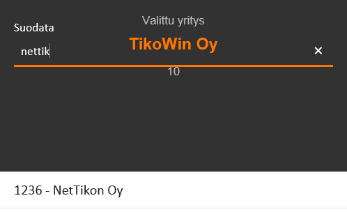 Toukokuu 2016 12 (57) 3.3 Yrityksen vaihto Yrityksen vaihto tehdään NetTikon menussa, Valittu yritys osiossa.