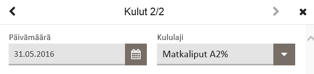 Toukokuu 2016 37 (57) Poista Lisää Kopioi Valmis Poistetaan syötetyt tiedot. Syötetään uusi kulurivi. Kopioidaan syötetty kulurivi uudeksi riviksi.