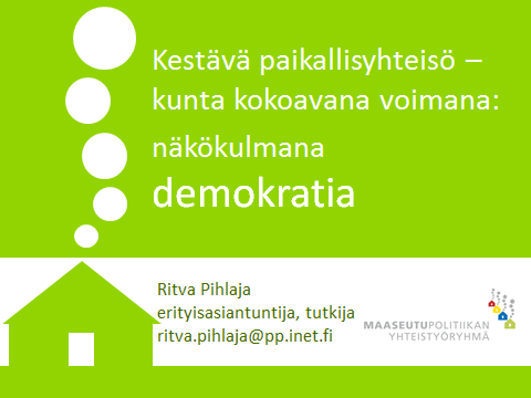 Artikkeli Ritva Pihlaja Suomalaisen yhteiskunnan suuri murros Tulevaisuuden kunta on kumppanuuskunta Suomalaisen yhteiskunnan kehitys antaa painavat perusteet väittää, että 1.