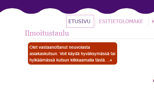 4 Seuraavaan kerran kun hän kirjautuu palveluun, näkyy hänelle ilmoitus, jossa häntä pyydetään hyväksymään kutsu neuvolaasi.