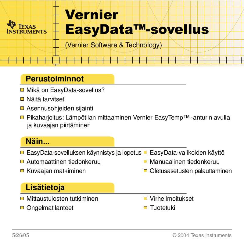 Löydät kysymyksiisi vastaukset käyttöoppaasta ( tiedot, ohjearvot,