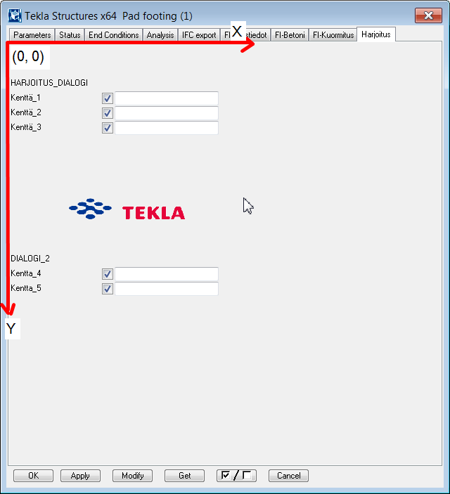 4 Contentattributes.lst 6 (9) Kuva 6 valmis harjoitus-välilehti, kuvassa näkyy myös origo ja positiivisten X ja Y akselien suunnat. 4. Contentattributes.lst HUOM.