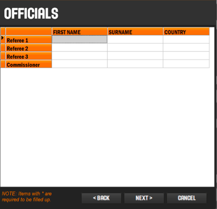 Seuraavaksi lisätään ottelun tuomarit ja komissaari. Nämä kentät ovat valinnaisia. Kun tiedot on syötetty valitse Next.