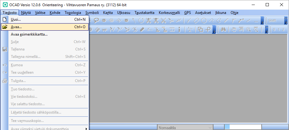 Vihtavuoren Pamaus ry./jle 2/35 1 OCAD 12:N AVAAMINEN 1) Varmista, että OCAD ja suunnistuskarttatiedosto ovat asennettuina tietokoneellesi. 2) Käynnistä OCAD 12-ohjelma.