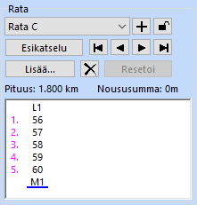 Vihtavuoren Pamaus ry./jle 21/35 Kohde-kentän vasemmalla puolella pystylistassa on lähdön, maalin ja syötettyjen rastien koodit allekkain (Kuva 42). Kun painaa listasta esim.