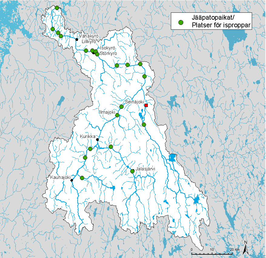 Kyrönjoen vesistön erityispiirteisiin kuuluu, että jäät lähtevät liikkeelle ensin yläjuoksulta.