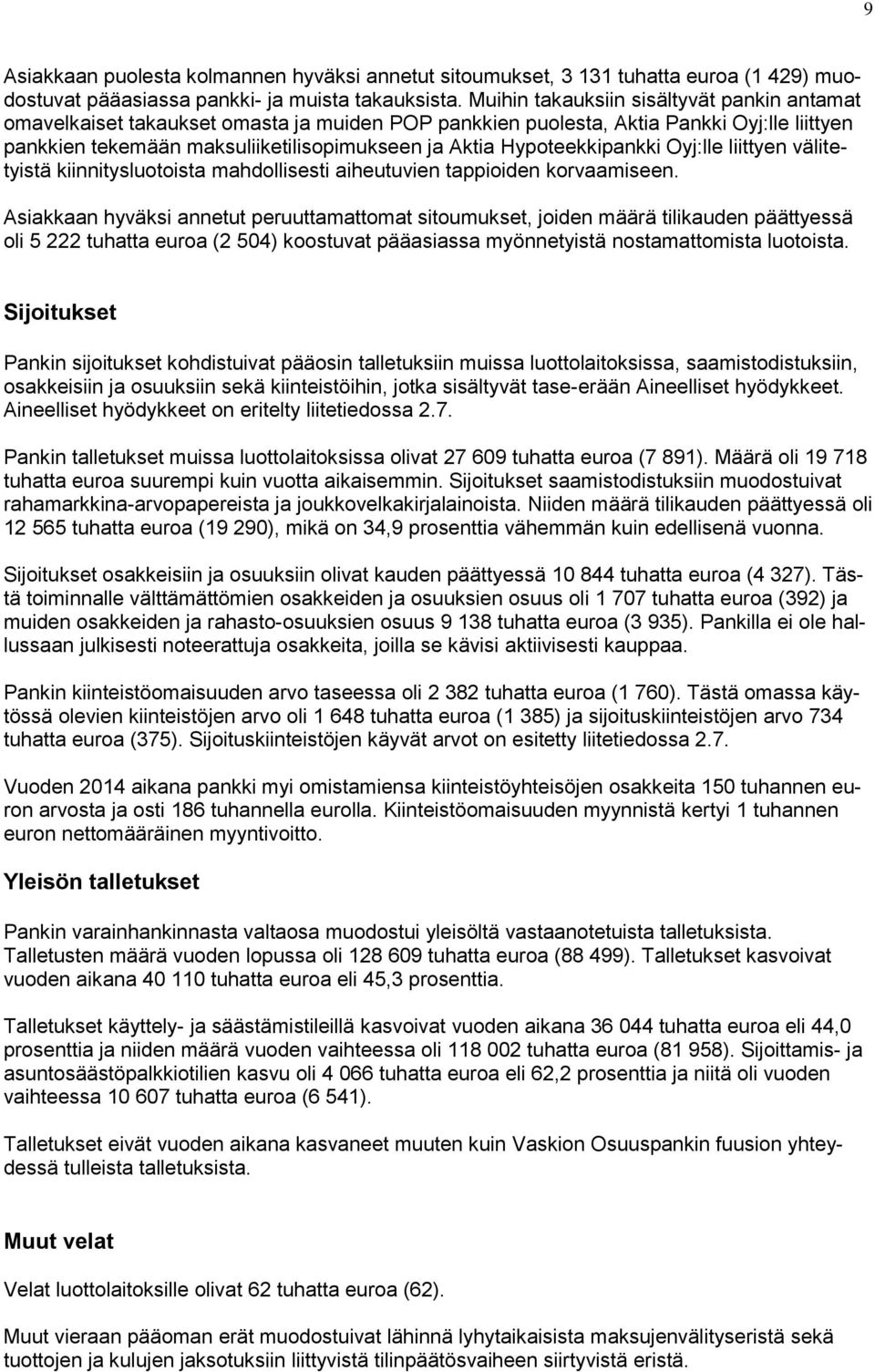 Hypoteekkipankki Oyj:lle liittyen välitetyistä kiinnitysluotoista mahdollisesti aiheutuvien tappioiden korvaamiseen.