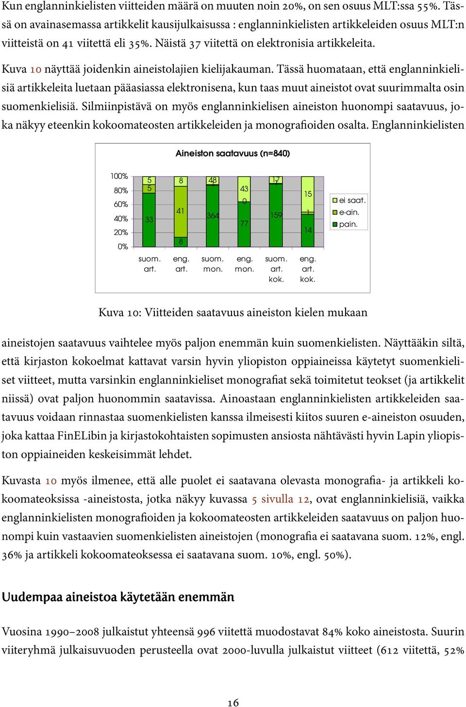 Kuva 10 näyttää joidenkin aineistolajien kielijakauman.