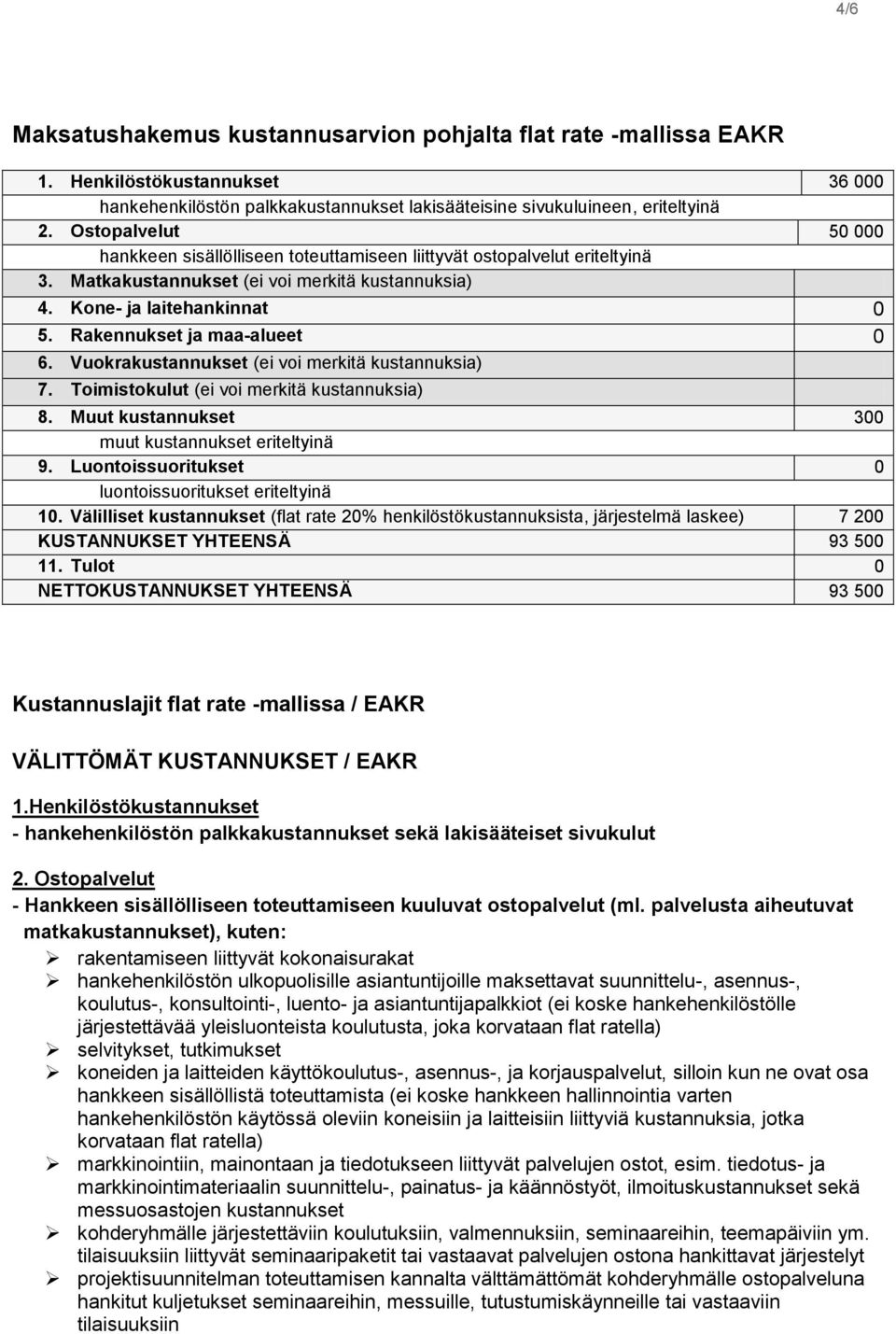 Rakennukset ja maa-alueet 0 6. Vuokrakustannukset (ei voi merkitä kustannuksia) 7. Toimistokulut (ei voi merkitä kustannuksia) 8. Muut kustannukset 300 muut kustannukset eriteltyinä 9.