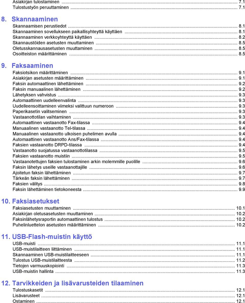 .. 9.1 Faksin automaattinen lähettäminen... 9.2 Faksin manuaalinen lähettäminen... 9.2 Lähetyksen vahvistus... 9.3 Automaattinen uudelleenvalinta... 9.3 Uudelleensoittaminen viimeksi valittuun numeroon.