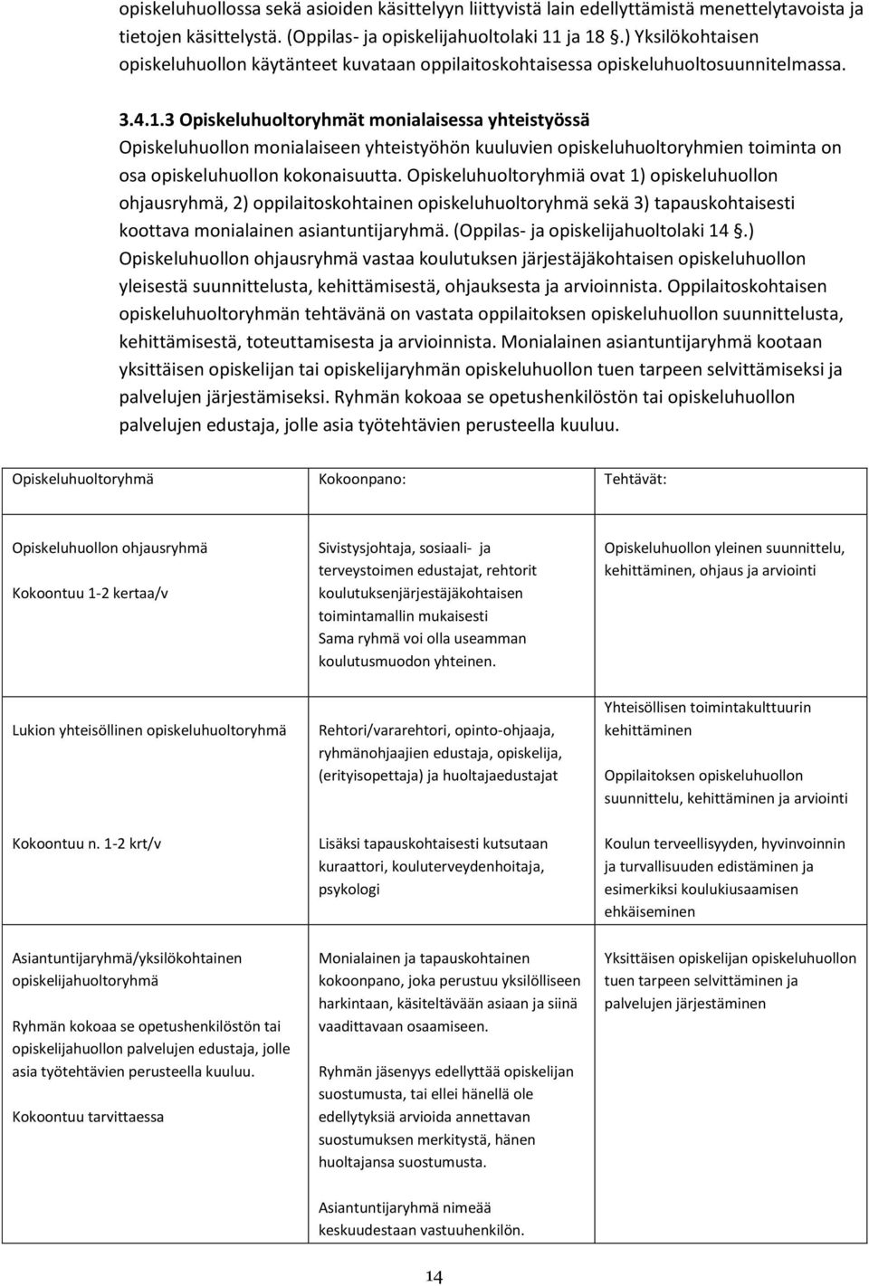 3 Opiskeluhuoltoryhmät monialaisessa yhteistyössä Opiskeluhuollon monialaiseen yhteistyöhön kuuluvien opiskeluhuoltoryhmien toiminta on osa opiskeluhuollon kokonaisuutta.