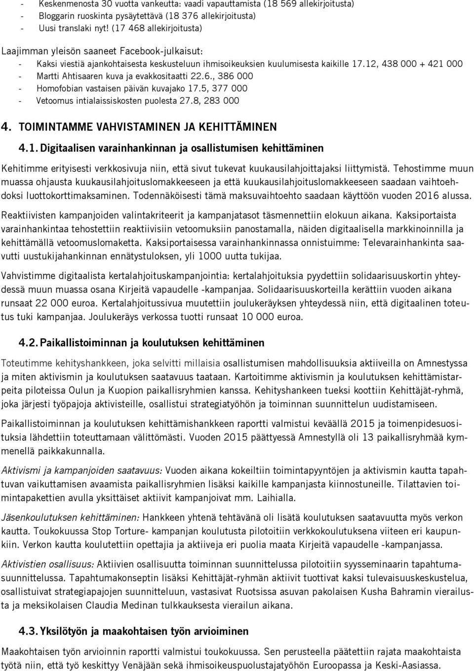 12, 438 000 + 421 000 - Martti Ahtisaaren kuva ja evakkositaatti 22.6., 386 000 - Homofobian vastaisen päivän kuvajako 17.5, 377 000 - Vetoomus intialaissiskosten puolesta 27.8, 283 000 4.