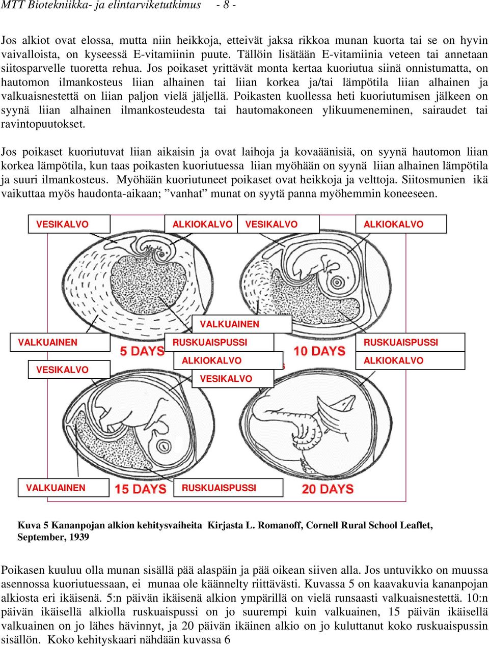 Jos poikaset yrittävät monta kertaa kuoriutua siinä onnistumatta, on hautomon ilmankosteus liian alhainen tai liian korkea ja/tai lämpötila liian alhainen ja valkuaisnestettä on liian paljon vielä