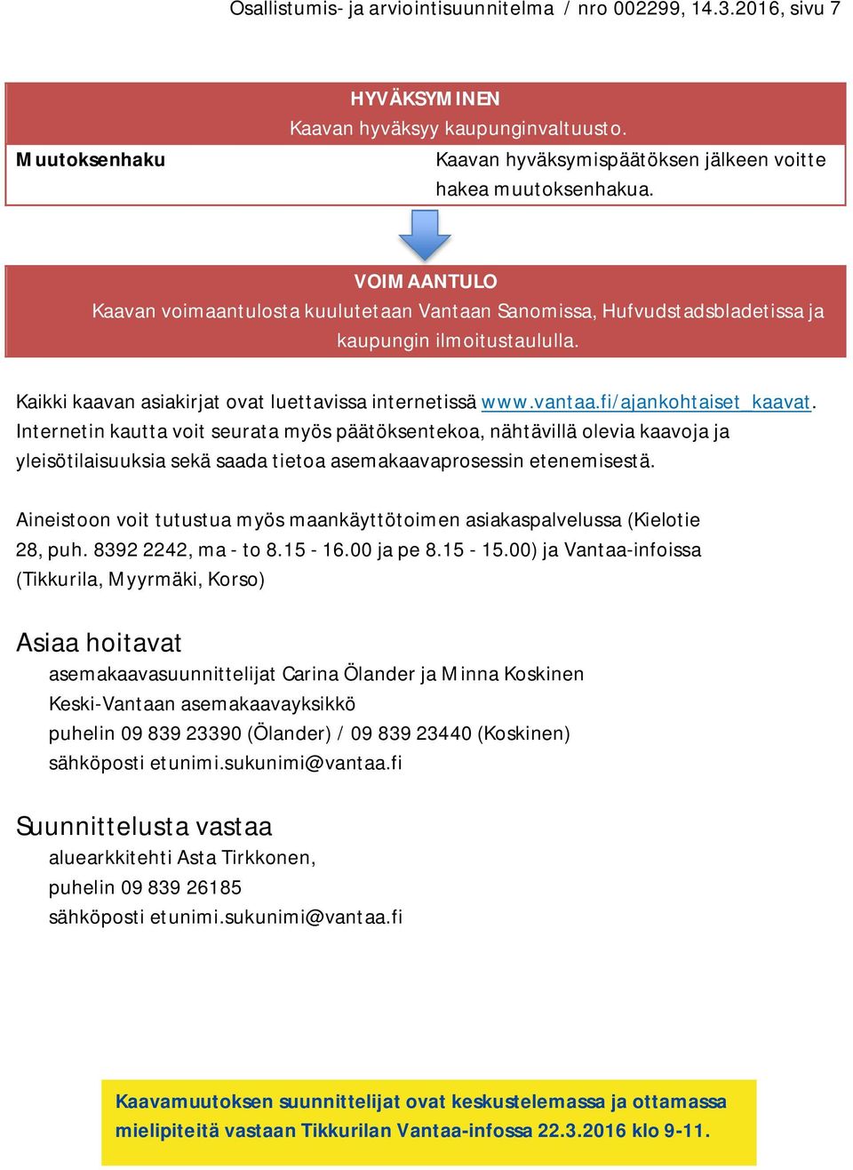 fi/ajankohtaiset_kaavat. Internetin kautta voit seurata myös päätöksentekoa, nähtävillä olevia kaavoja ja yleisötilaisuuksia sekä saada tietoa asemakaavaprosessin etenemisestä.