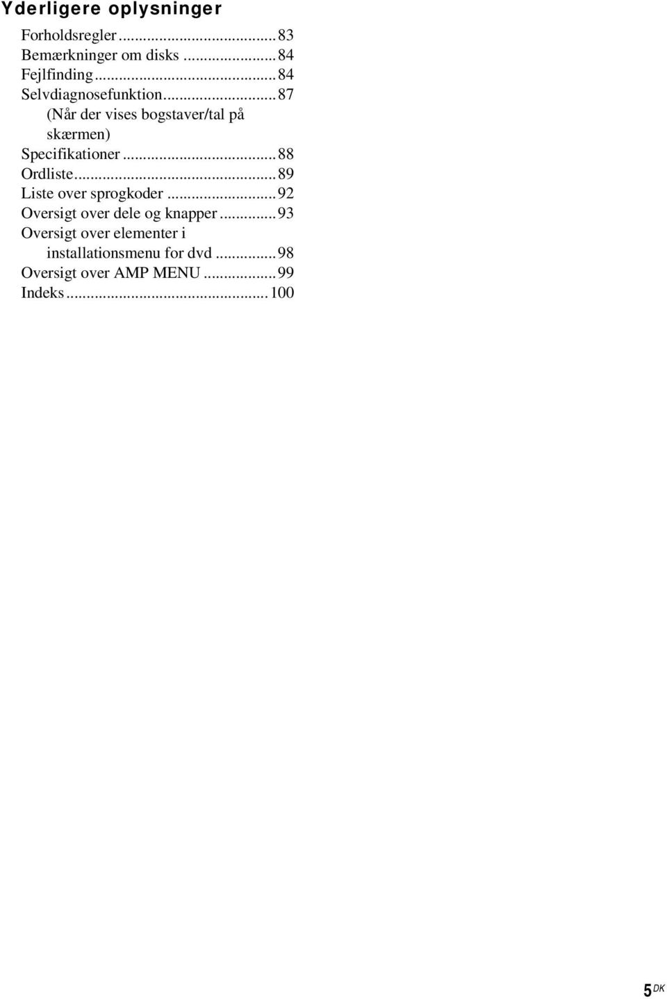 ..88 Ordliste...89 Liste over sprogkoder...92 Oversigt over dele og knapper.