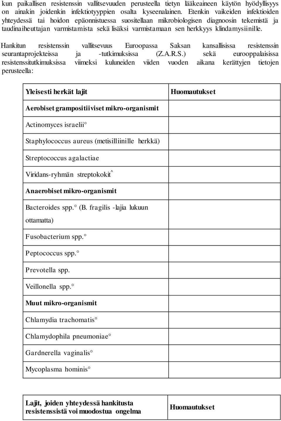 klindamysiinille. Hankitun resistenssin vallitsevuus Euroopassa Sa