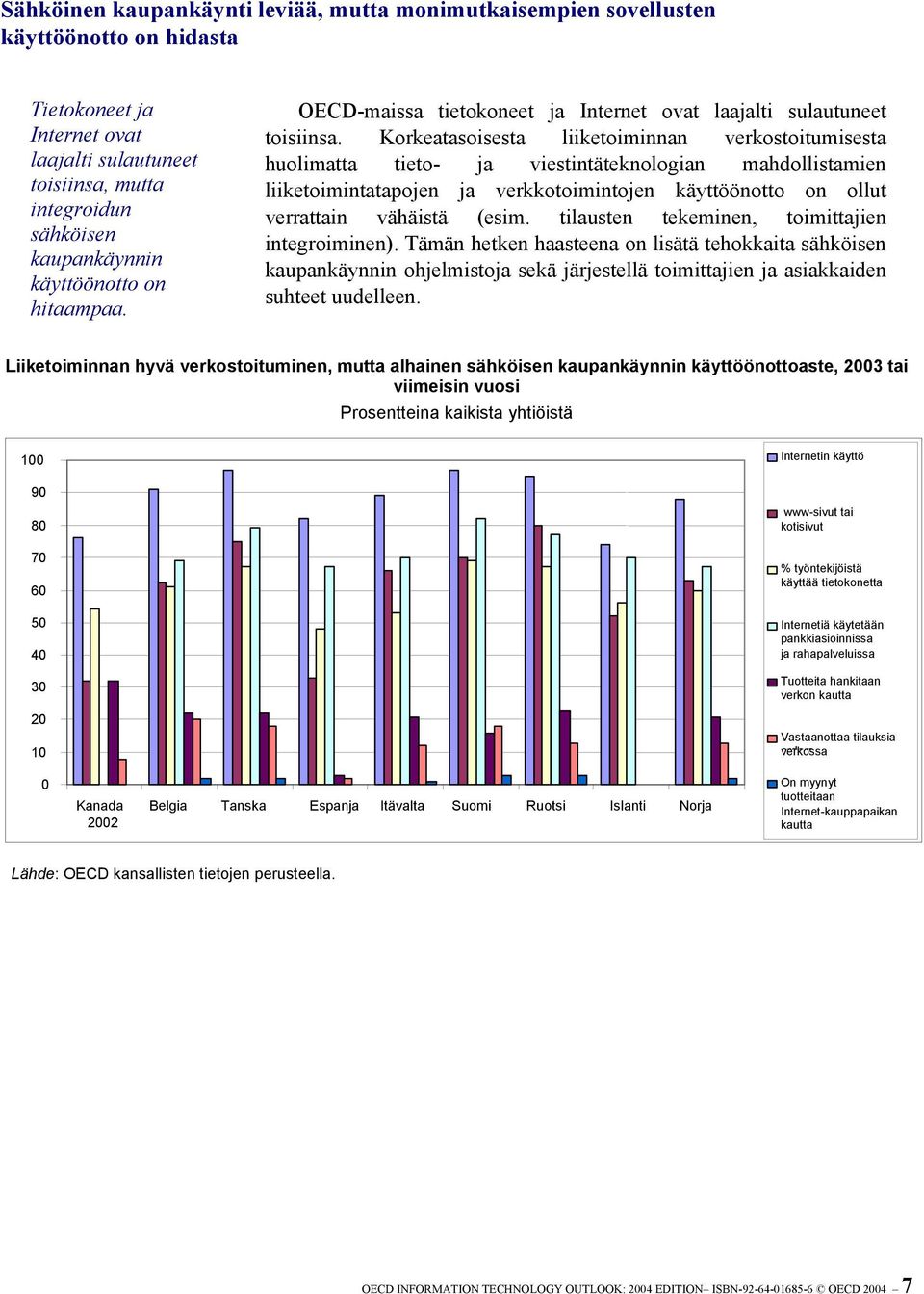 Korkeatasoisesta liiketoiminnan verkostoitumisesta huolimatta tieto- ja viestintäteknologian mahdollistamien liiketoimintatapojen ja verkkotoimintojen käyttöönotto on ollut verrattain vähäistä (esim.