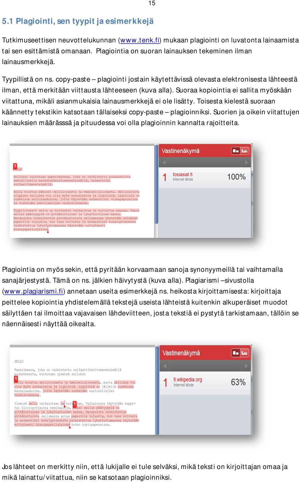 copy-paste plagiointi jostain käytettävissä olevasta elektronisesta lähteestä ilman, että merkitään viittausta lähteeseen (kuva alla).