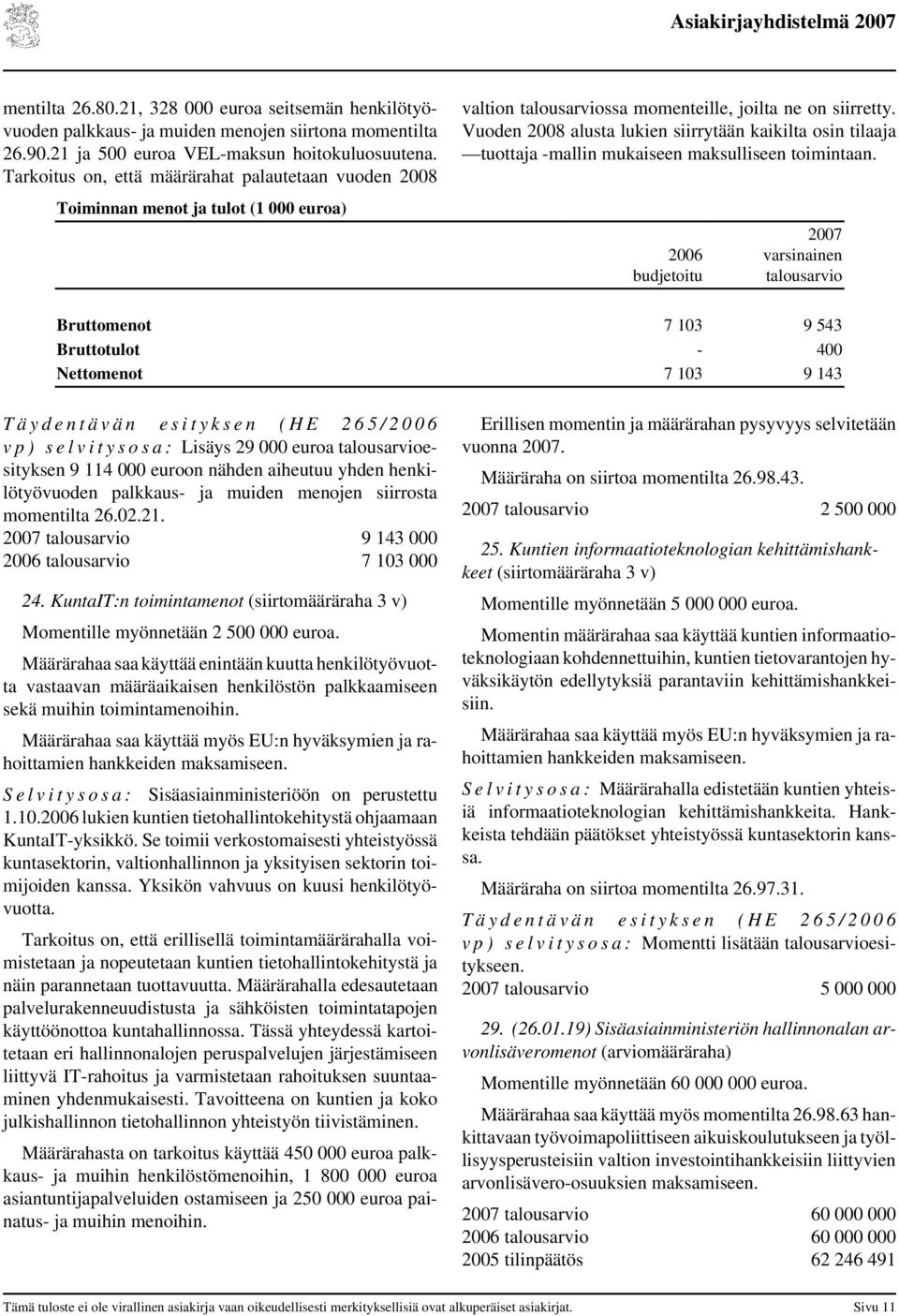 Vuoden 2008 alusta lukien siirrytään kaikilta osin tilaaja tuottaja -mallin mukaiseen maksulliseen toimintaan.
