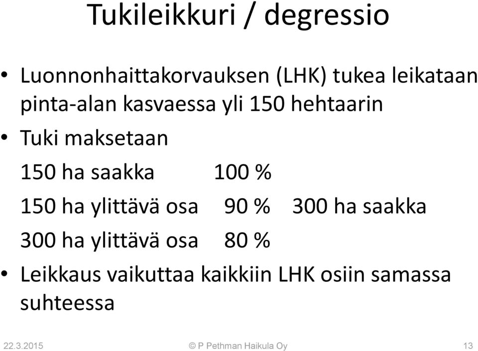 150 ha ylittävä osa 90 % 300 ha saakka 300 ha ylittävä osa 80 % Leikkaus