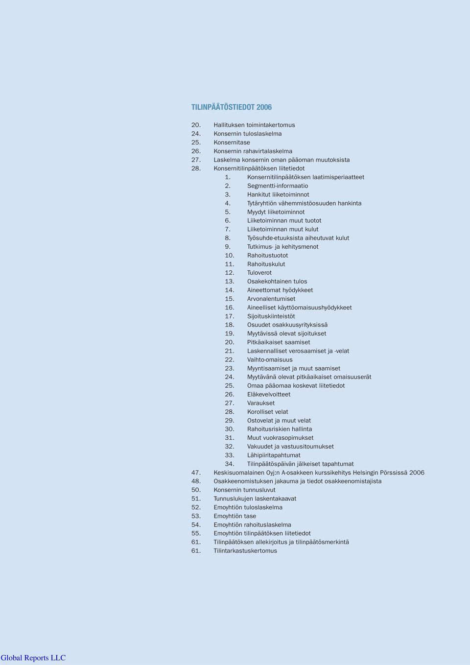 Myydyt liiketoiminnot 6. Liiketoiminnan muut tuotot 7. Liiketoiminnan muut kulut 8. Työsuhde-etuuksista aiheutuvat kulut 9. Tutkimus- ja kehitysmenot 10. Rahoitustuotot 11. Rahoituskulut 12.