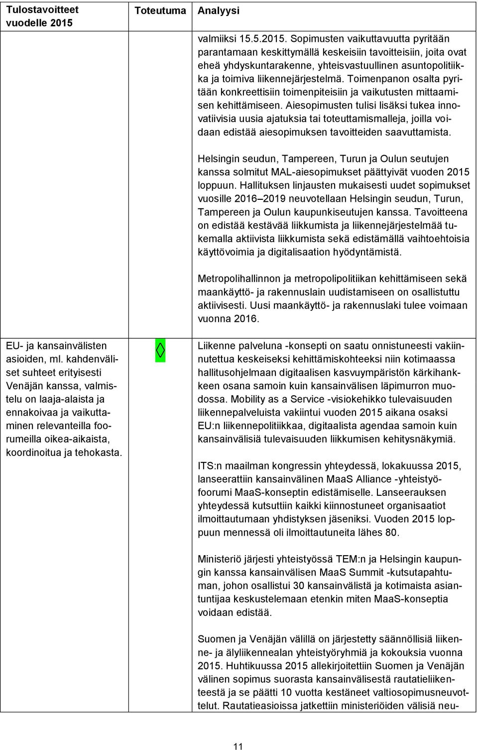 Sopimusten vaikuttavuutta pyritään parantamaan keskittymällä keskeisiin tavoitteisiin, joita ovat eheä yhdyskuntarakenne, yhteisvastuullinen asuntopolitiikka ja toimiva liikennejärjestelmä.